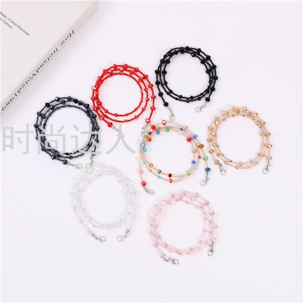 Colorful beaded mask string anti-loss chain, Korean retro crystal beaded glasses decoration necklace, colorful handcrafted high-end chain pic 1