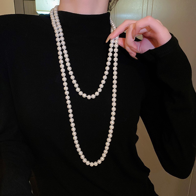 Irregular long pearl necklace, French light luxury style, sweater chain, niche simple and high-end necklace wholesale for women pic 28