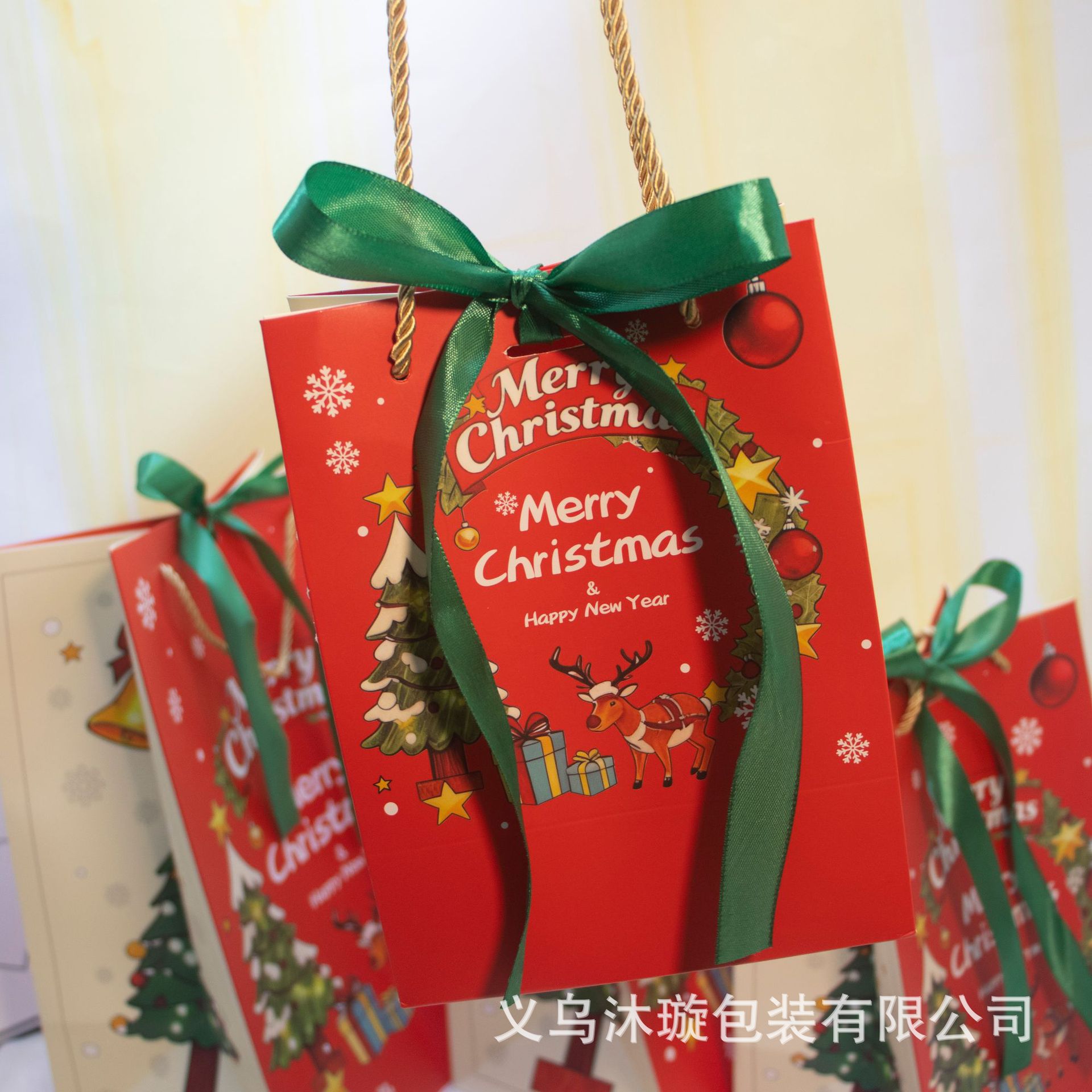 圣诞节礼物袋纸袋平安夜苹果花束礼品包装袋蝴蝶丝带手提袋礼品袋详情6
