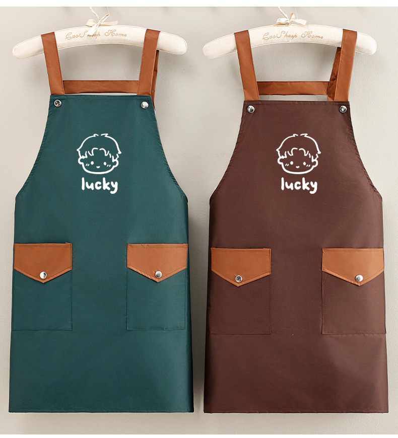 Korean waterproof shoulder strap apron, kitchen home oil-resistant cooking waist, no-wash, catering, work clothes for cooking and baking, printed apron, sleeveless for women pic 5
