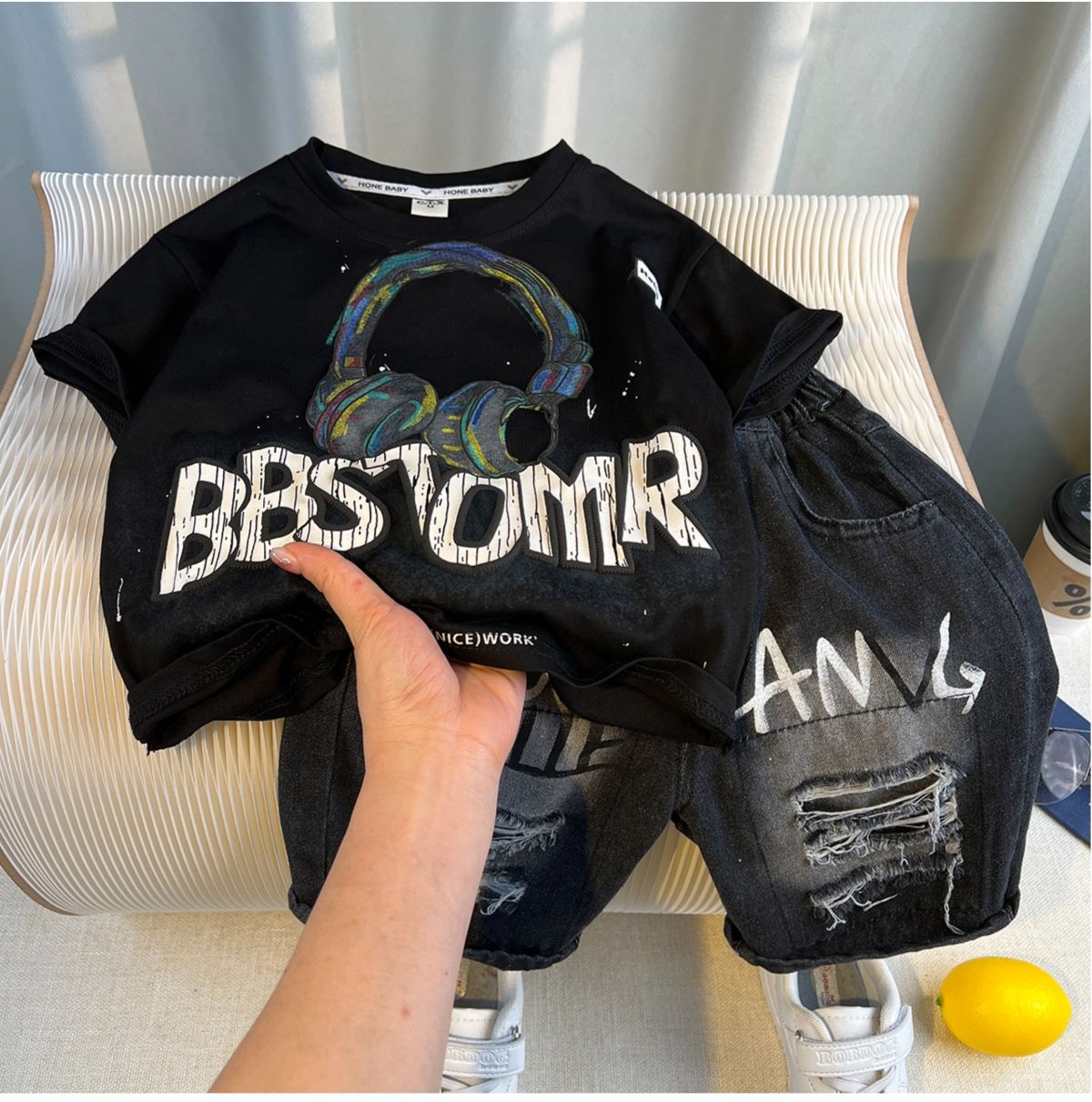 儿童套装男童夏装2025新款痞帅男孩短袖T恤两件套宝宝夏季衣服薄详情10