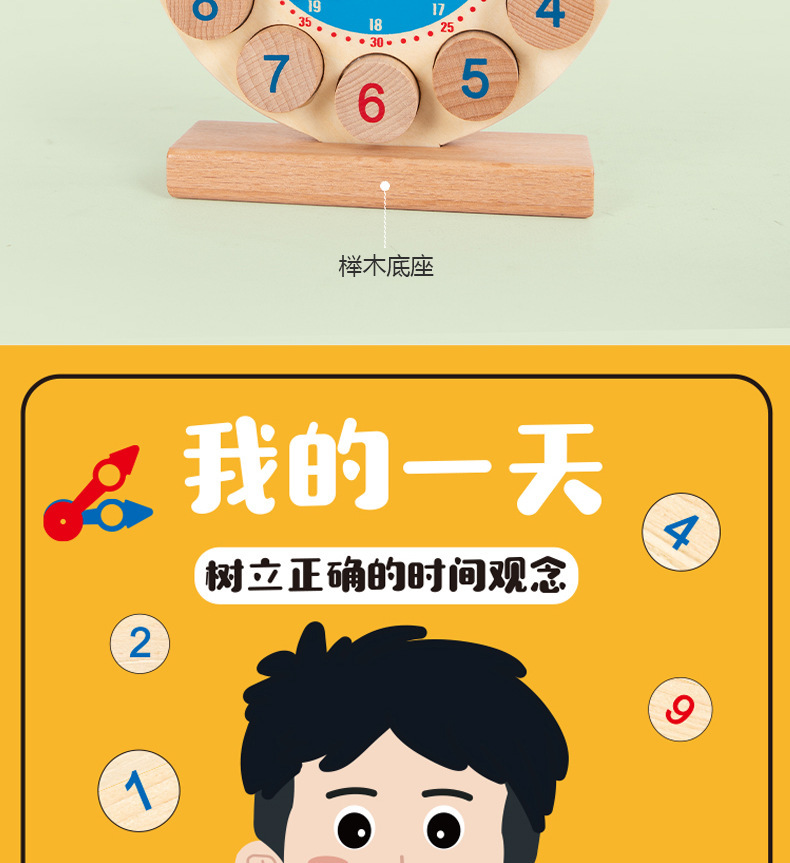 数字时钟小学生学习智力认识钟表认知时间蒙氏早教教具玩具益智详情6