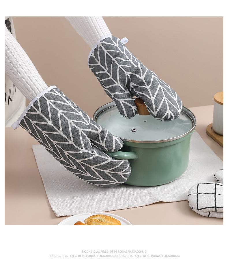 Kitchen microwave heat-resistant gloves, thickened checkered anti-scald and heat-resistant gloves, high-temperature resistant baking cotton and linen oven gloves pic 23