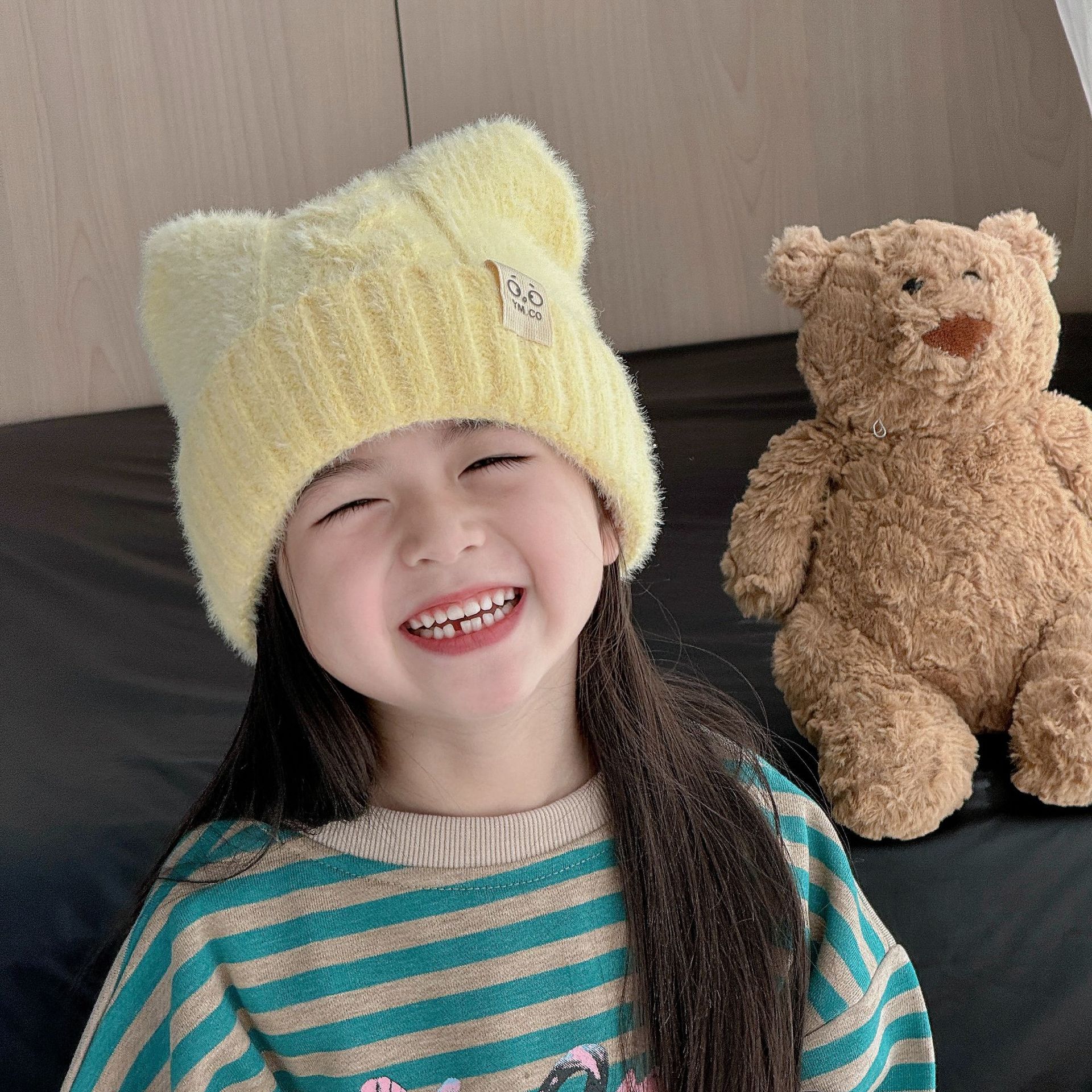 儿童针织帽日系可爱猫耳朵小标狐狸毛秋冬毛线帽防风保暖护耳帽详情4