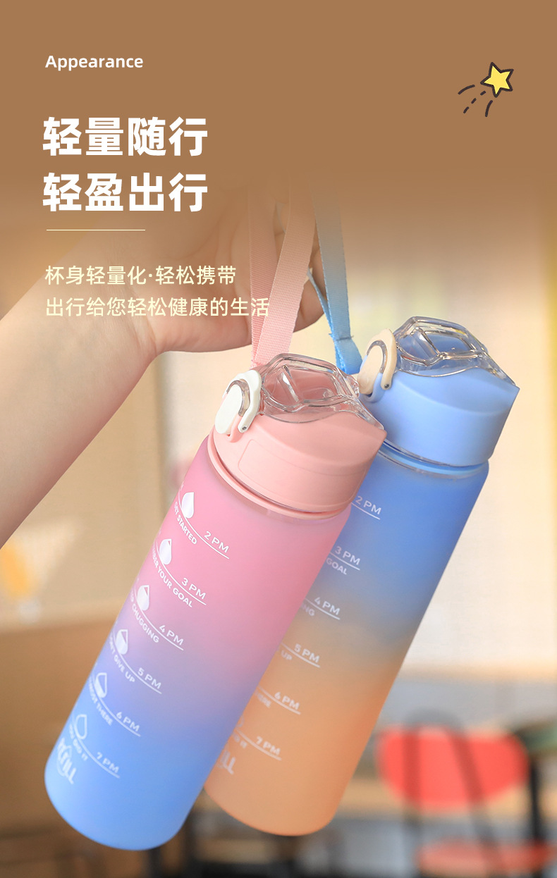 夏季大容量水杯户外运动杯子渐变色吸管杯便携塑料杯防漏耐摔水壶详情6