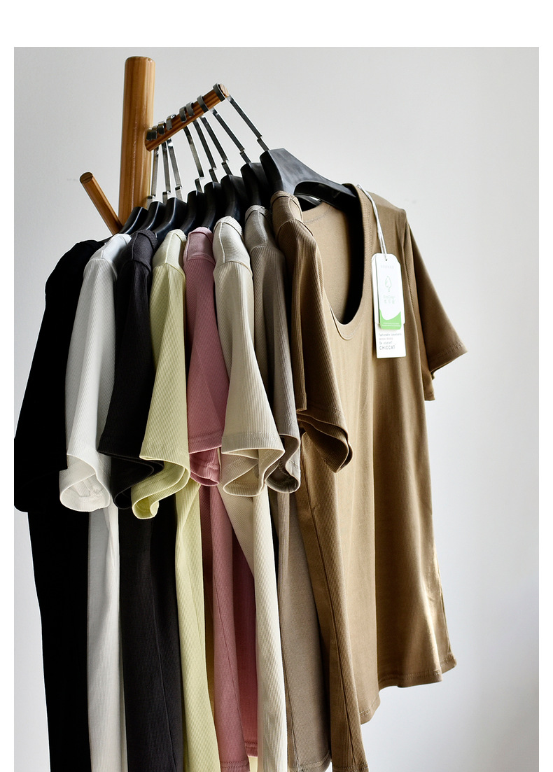 【u 领棉T恤】夏新款女装棉优可丝混纺精品质感大码U 领显瘦T恤女详情36