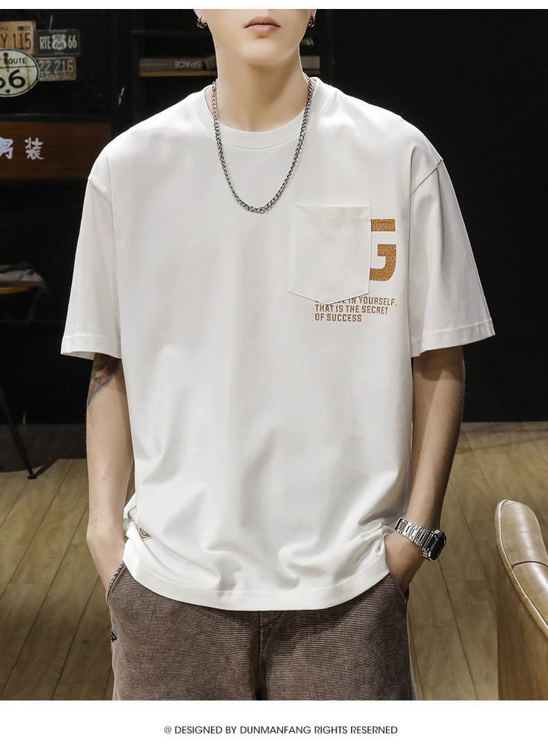 Verano nuevo pound manga corta camiseta hombre holgado tallas grandes marca de moda versátil cuello redondo medio puño bolsa decorativa cuerpo pic 13