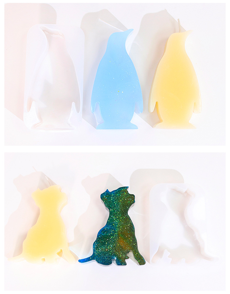 diy silicone mold for animal scented candles with resin coating, puppy, rabbit, kitten and squirrel, gypsum display stand mold pic 10