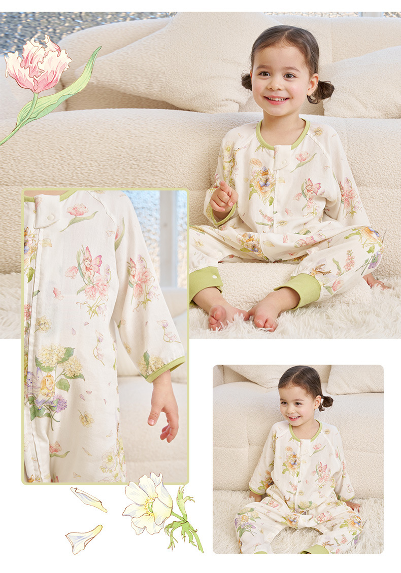 Andan Spring/Summer new infant sleeping bag, seven-quarter sleeve double-layer bamboo cotton baby split sleeping bag, air-conditioned room anti-kick blanket pic 16