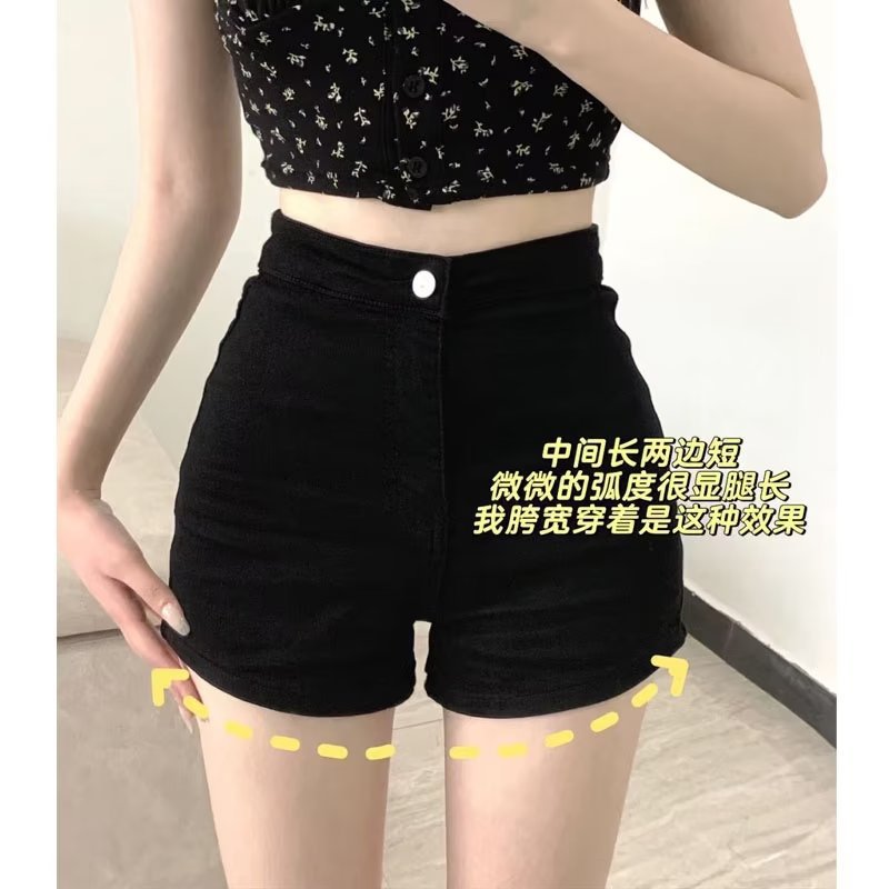 黑色紧身牛仔短裤女夏季高腰显瘦辣妹包臀热裤弹力外穿超短裤裤子详情1