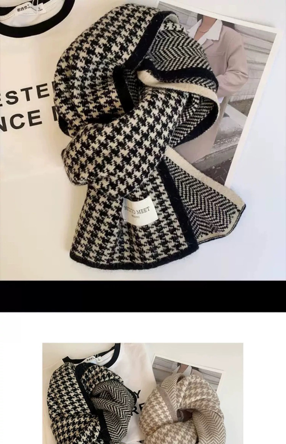 围巾冬天学生高中女生初中少女秋冬季感格子围脖男款日系加厚保暖详情5