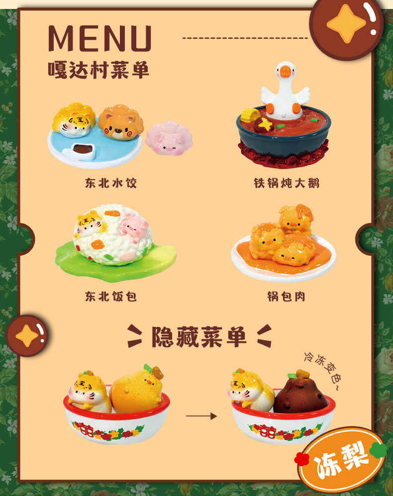 新款盲盒可爱那嘎达村美食盲盒树脂摆件潮玩盲盒桌面小摆件批发详情2