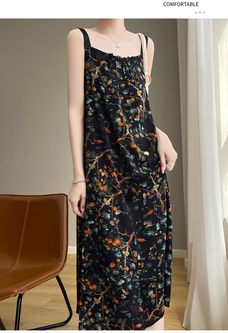 2025夏季新款一字领吊带连衣裙女法式大码遮肉长裙气质女装夏裙子详情23