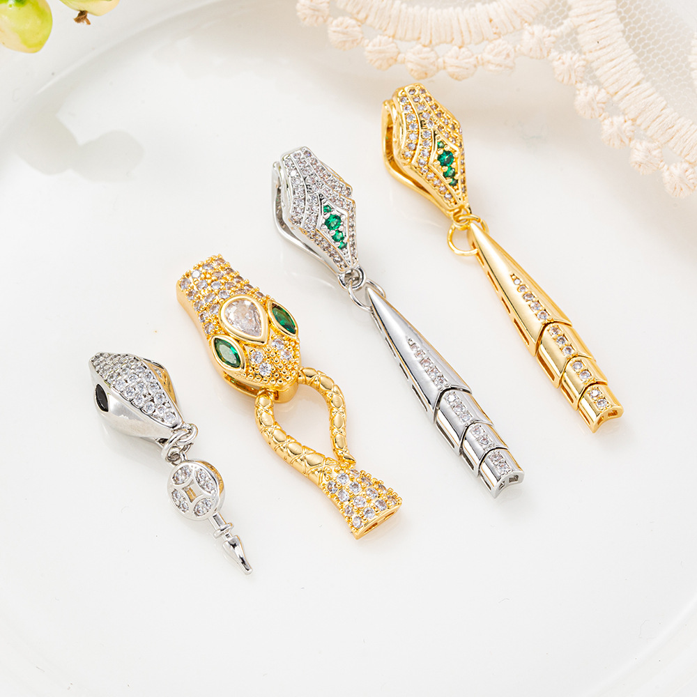 18k real gold micro-inlaid zircon snake head buckle diy pearl accessory snake head ingot buckle fashionable bracelet jade pic 8