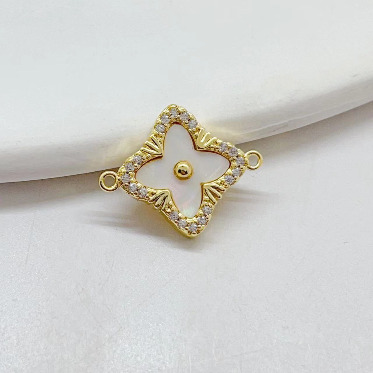 14K gold-plated color-preserving double-ring double-sided zircon micro-inlaid four-leaf clover link accessory diy handcrafted jewelry accessory pic 4