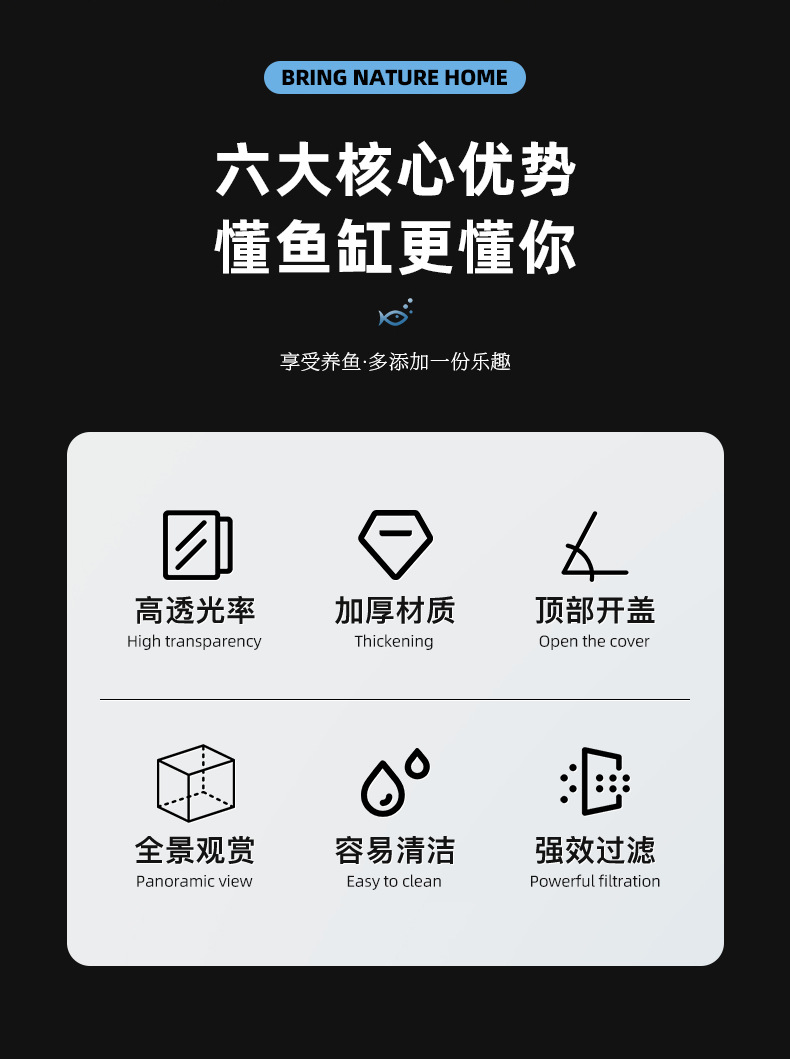 严选轻奢鱼缸家用高级带盖透明客厅造景生态缸玄关装饰塑料水族箱详情4