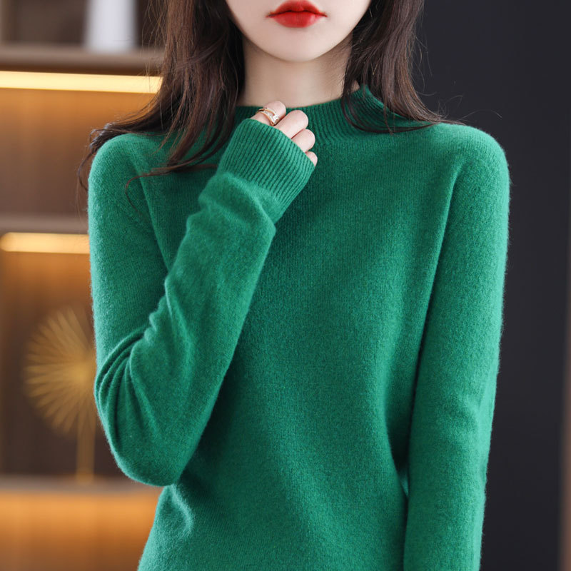 秋冬一线成衣无缝羊毛毛衣女半高领套头宽松100纯羊毛针织打底衫详情33