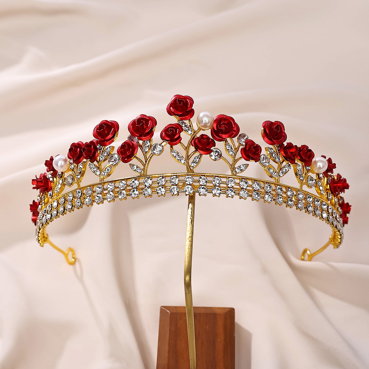 Nuevo compromiso barroco belleza temperamento rosas rojas princesa aros de pelo vestido de novia accesorios corona de novia pic 9