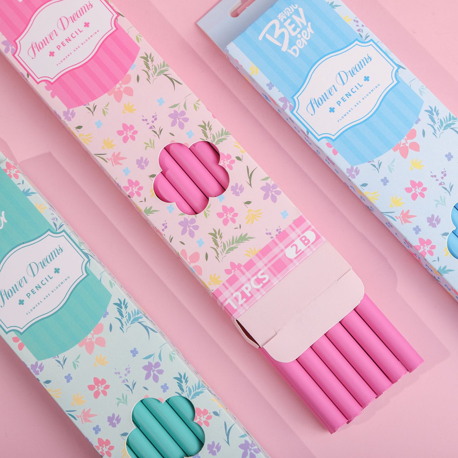 Cartoon and fresh floral print pencils, a special writing stationery for students. 12 cute 2b pencils in a box pic 5