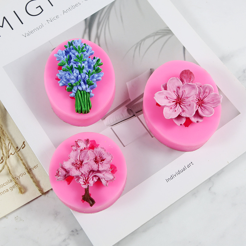 2D梅花薰衣草桃花硅胶模具巧克力石膏滴胶车载香薰蜡烛模详情8