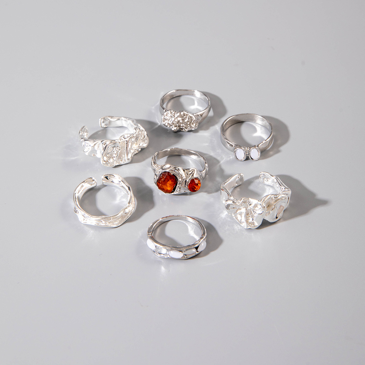 欧美跨境几何时尚复古合金指环饰品 不规则镶钻宝石戒指套装女详情12