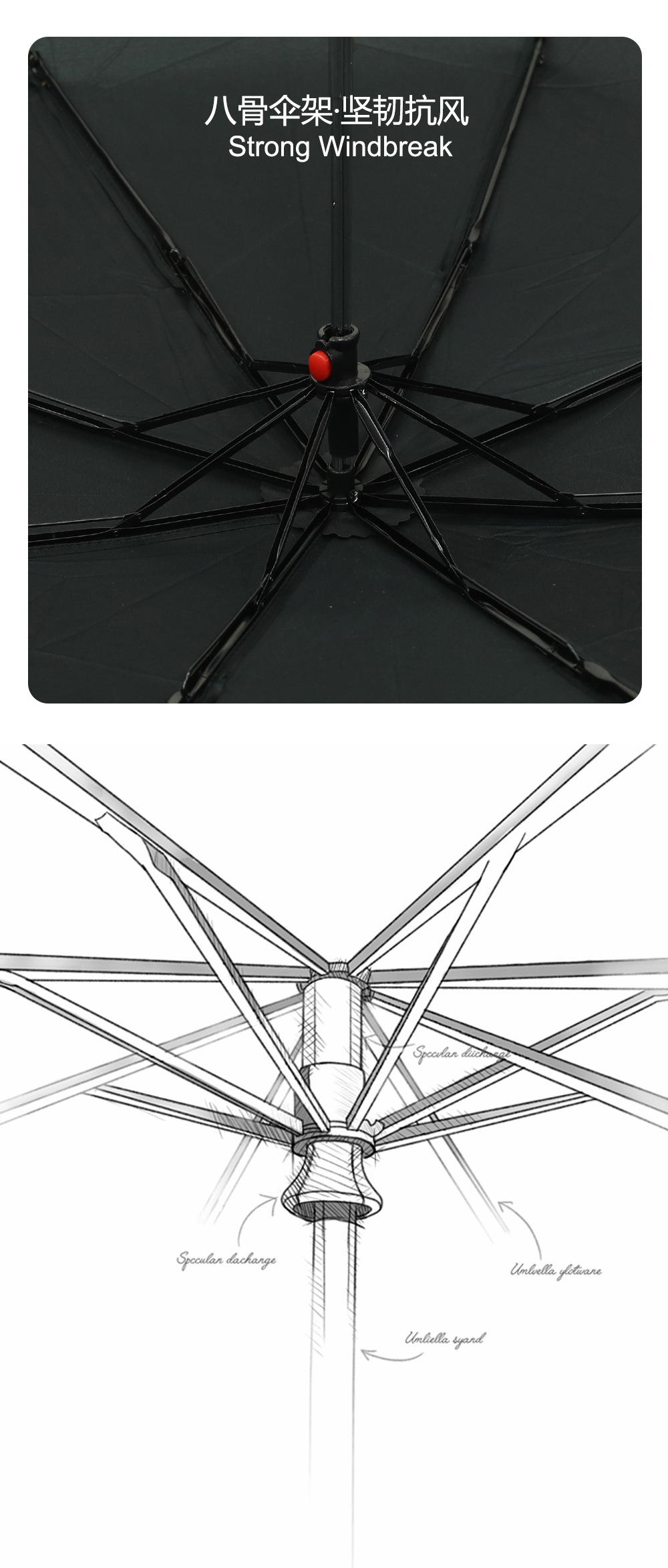 星宝三折手开伞外贸便宜伞three folding umbrella黑色雨伞批发详情5