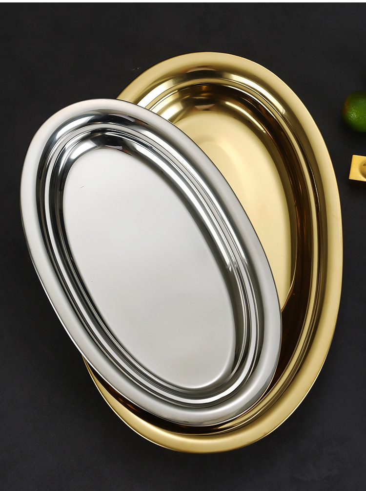 不锈钢海鲜盘韩式金色双耳小吃盘商用炸鸡小龙虾平底拉面干锅盘盘子塑料餐盘欧洲盘子烧烤盘酒店用品不锈钢餐盘详情12