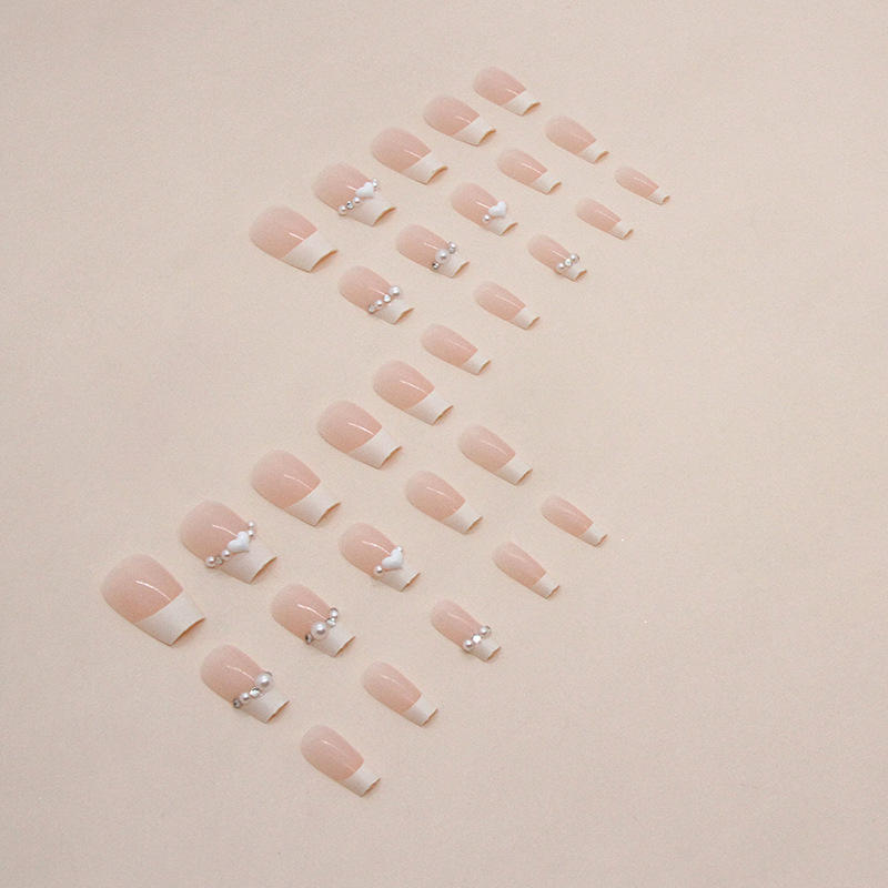 Short ballet white pearl sparkling cream yellow French cute girl false nail finished product wearable nail ins style pic 18