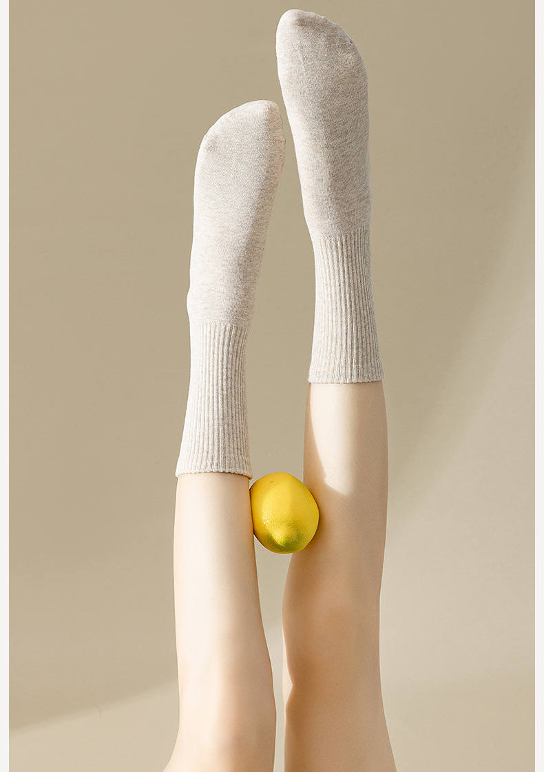袜子纯棉女士秋冬季中筒无骨吸汗抗菌防臭白色长筒运动休闲袜批发详情15