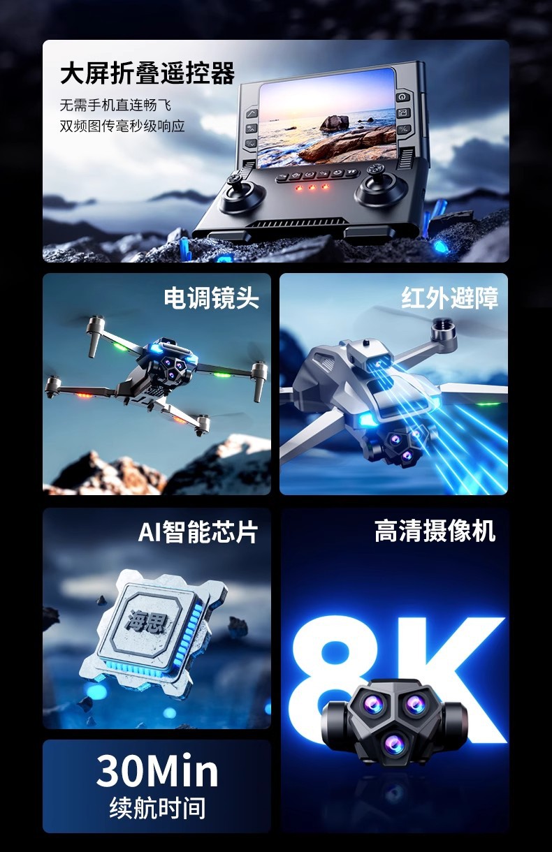 大屏折叠遥控无人机智能避障高清航拍无刷电机遥控飞机四轴飞行器详情2