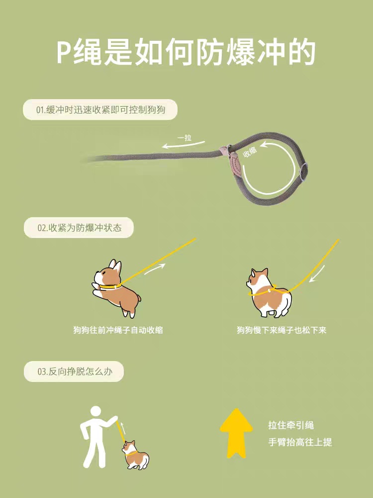 狗狗绳子防爆冲P链遛狗牵引绳防挣脱狗链子中大型犬防爆冲拴狗绳详情4