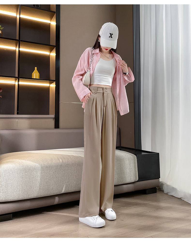 高腰西装裤女2024夏季新款窄版阔腿裤松紧弹力垂感裤子薄款直筒裤详情27