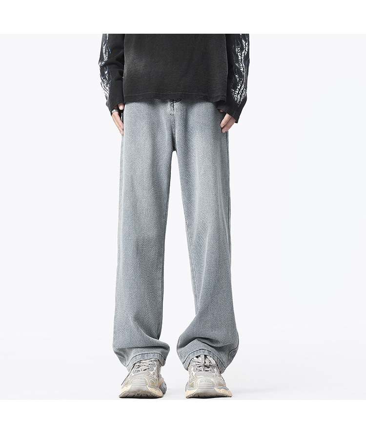 Retro and nostalgic, lightly washed, straight-leg, loose, irregular pants, loose cotton casual long pants, jeans for men pic 7