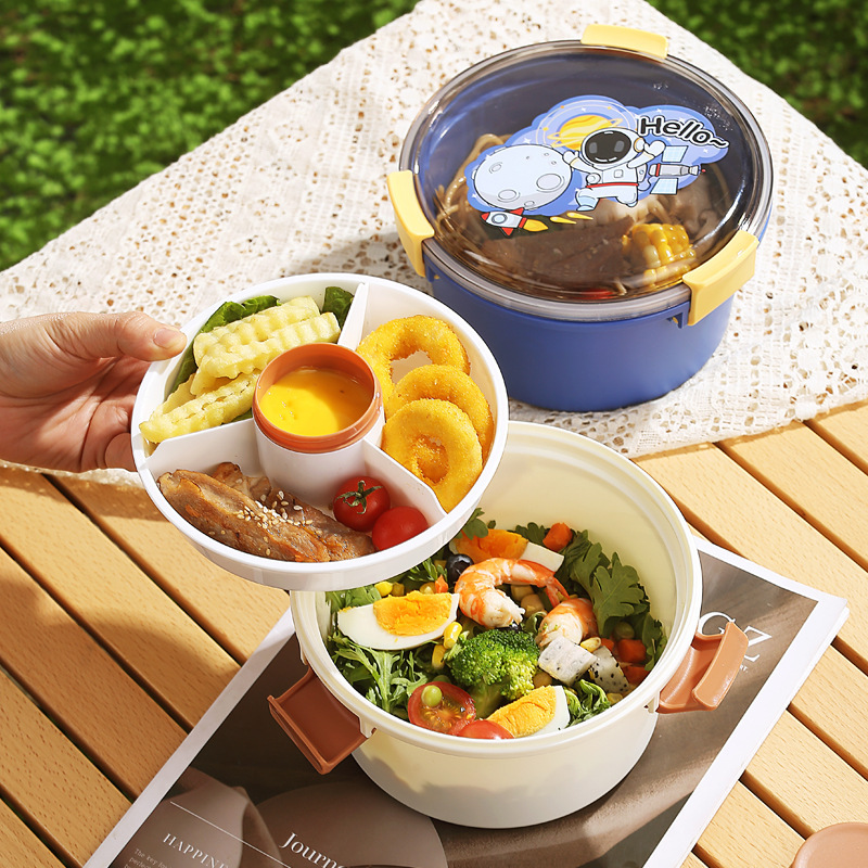 Nordic InS-style modern sealed lunch box, student dormitory bento box with lid, multi-functional compartments bowl with fork and spoon pic 3