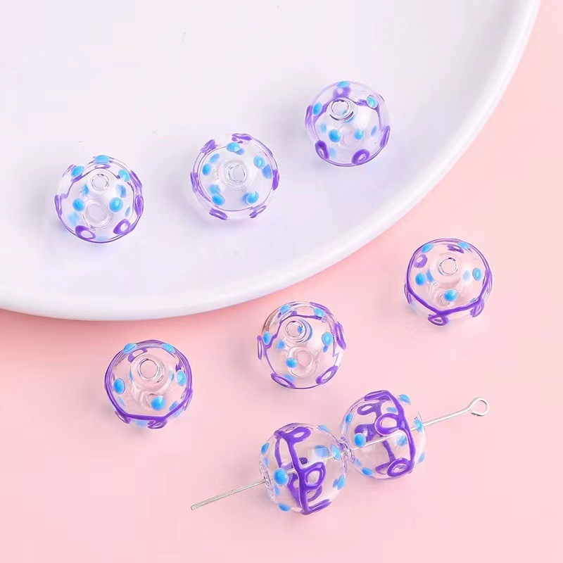 琉璃珠空心滴油波点爱心 波浪纹玻璃空心球串珠DIY手工耳饰品配件详情11