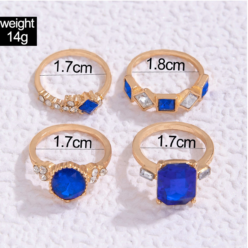 欧美流行饰品戒指手饰 蛇形爱心仿绿宝石镶钻ins风五件套戒指女详情39