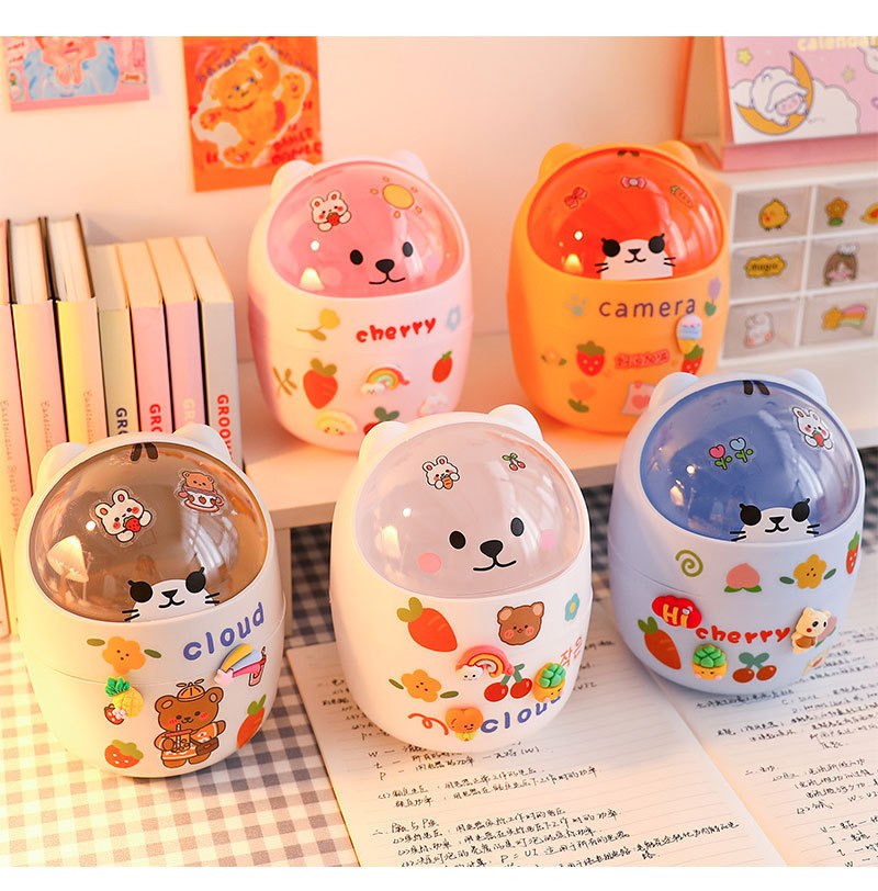 Desktop trash can, student desk storage bucket, office mini cute bear, Internet celebrity trash can, garbage bag pic 13