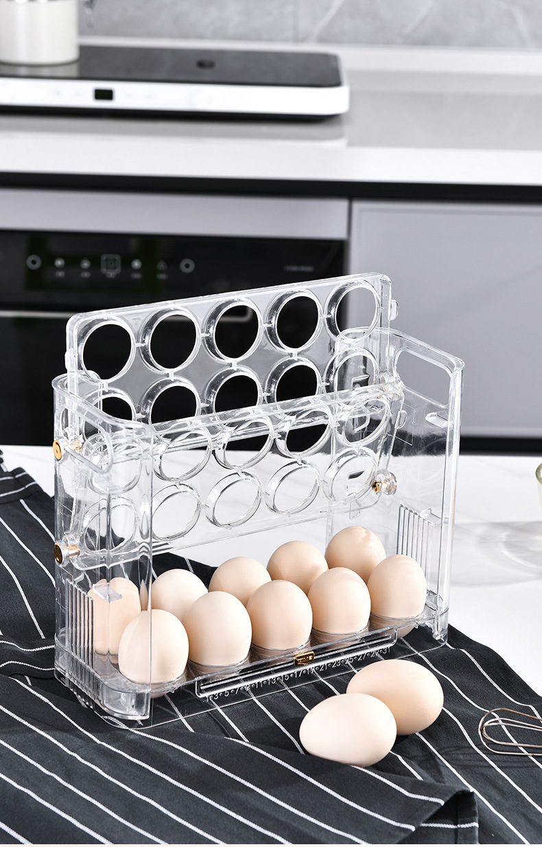 Free shipping: Kitchen egg tray, multi-layer egg rack, refrigerator storage box, storage box, can be flipped three layers, 30 egg boxes pic 17