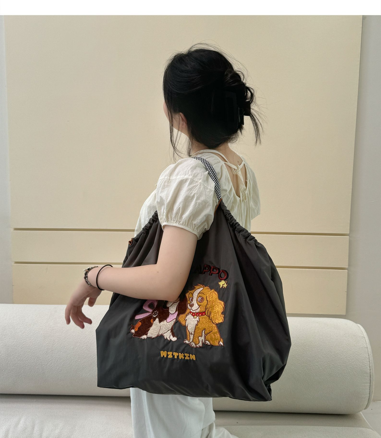 女士花草刺绣购物袋便携轻便手拎环保袋复古大容量手提单肩斜挎包详情6
