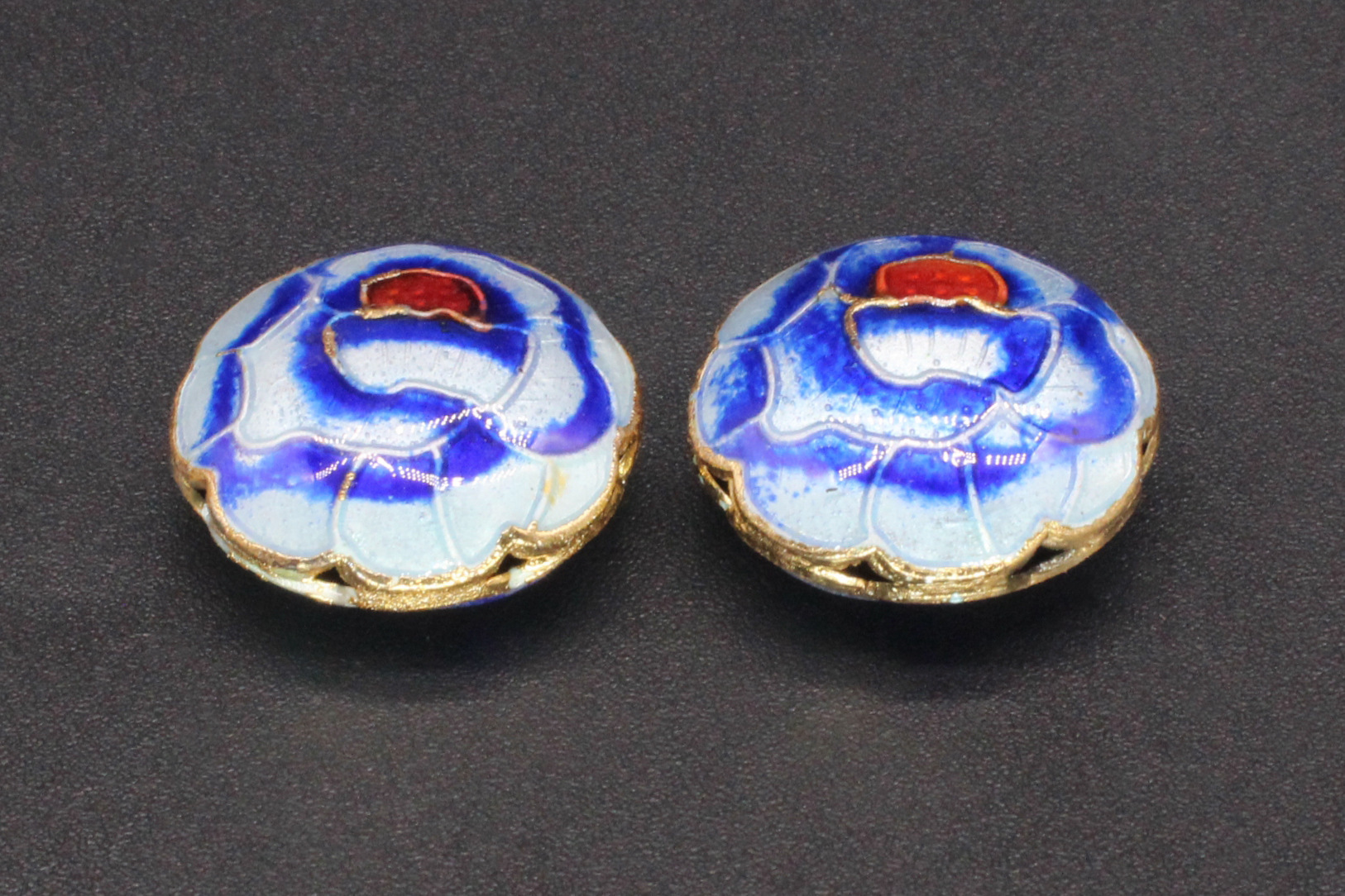 Traditional high-temperature enamel mechanism silver-blue ancient-style jewelry accessory, back cloud partition bead cloisonne 19mm mille-feuille flower pic 3