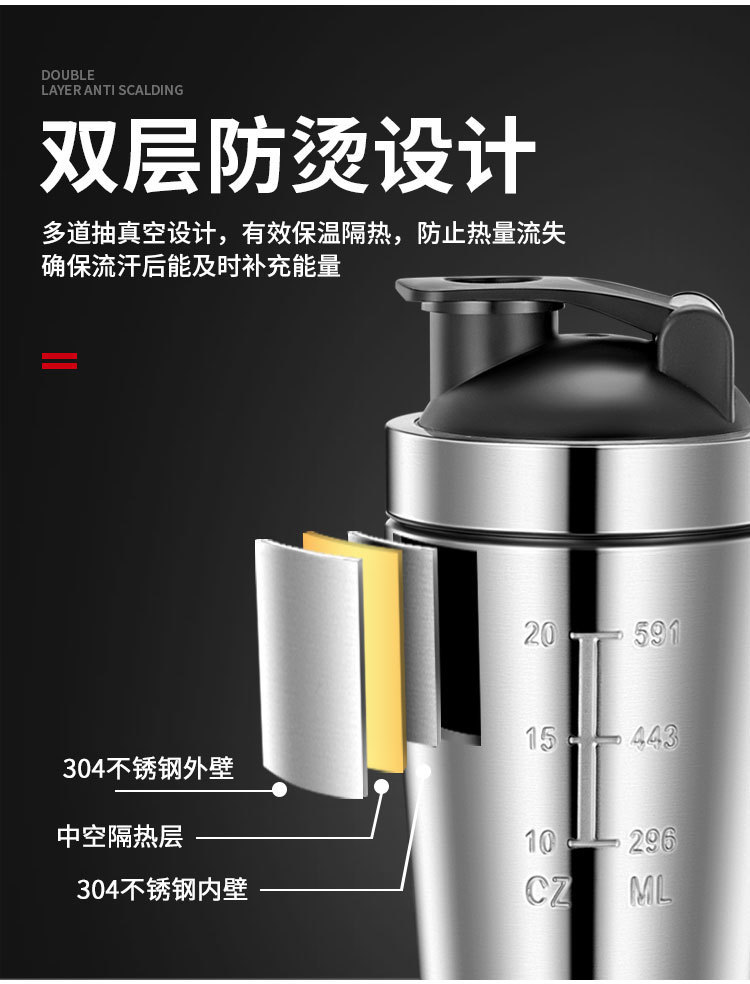 304不锈钢健身摇摇杯 大容量运动刻度水杯子男搅拌杯蛋白摇摇粉杯详情7