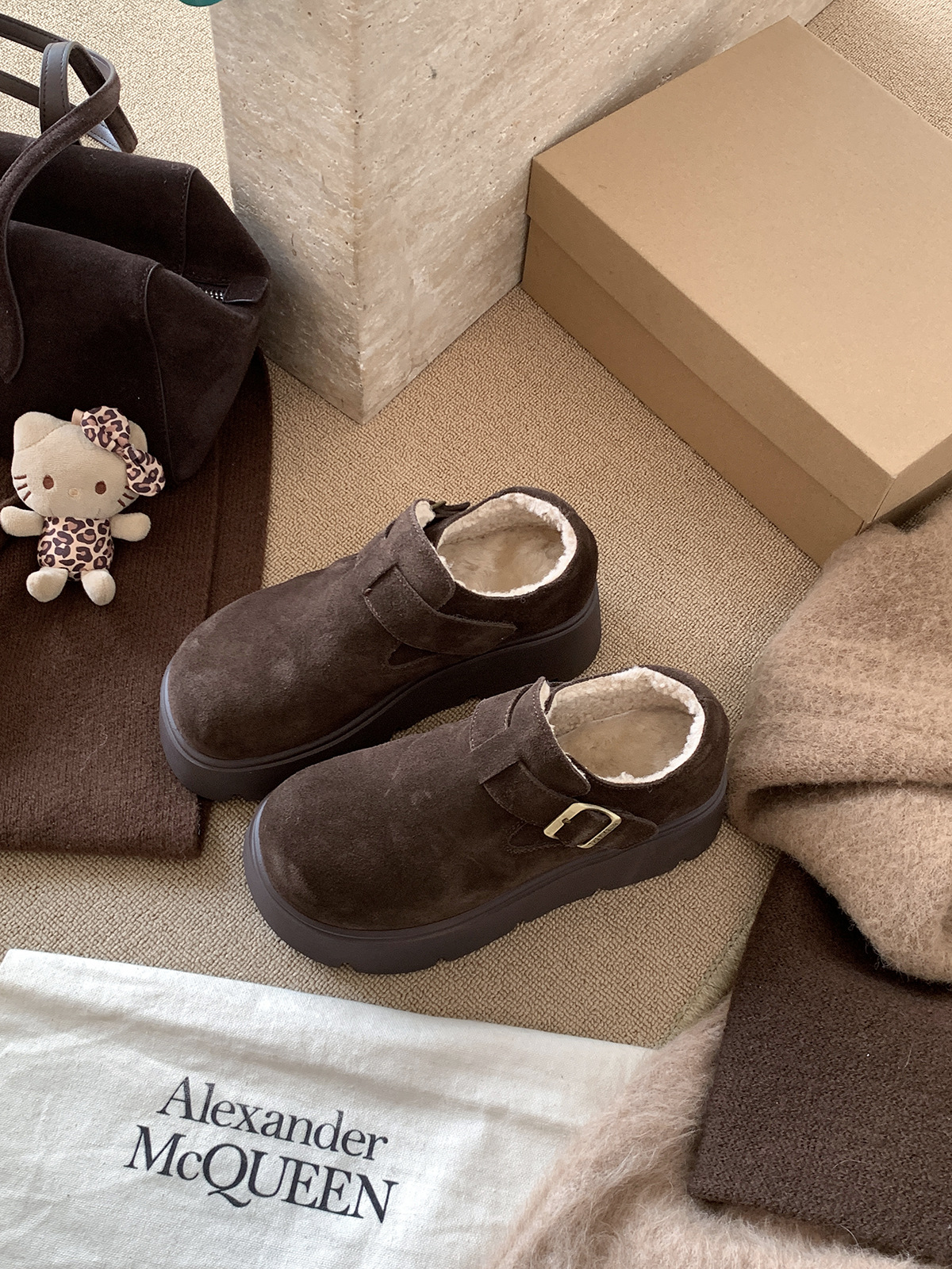 MARCO&JOYCE厚底增高勃肯鞋女冬季新款加绒松糕一脚蹬乐福鞋单鞋详情15