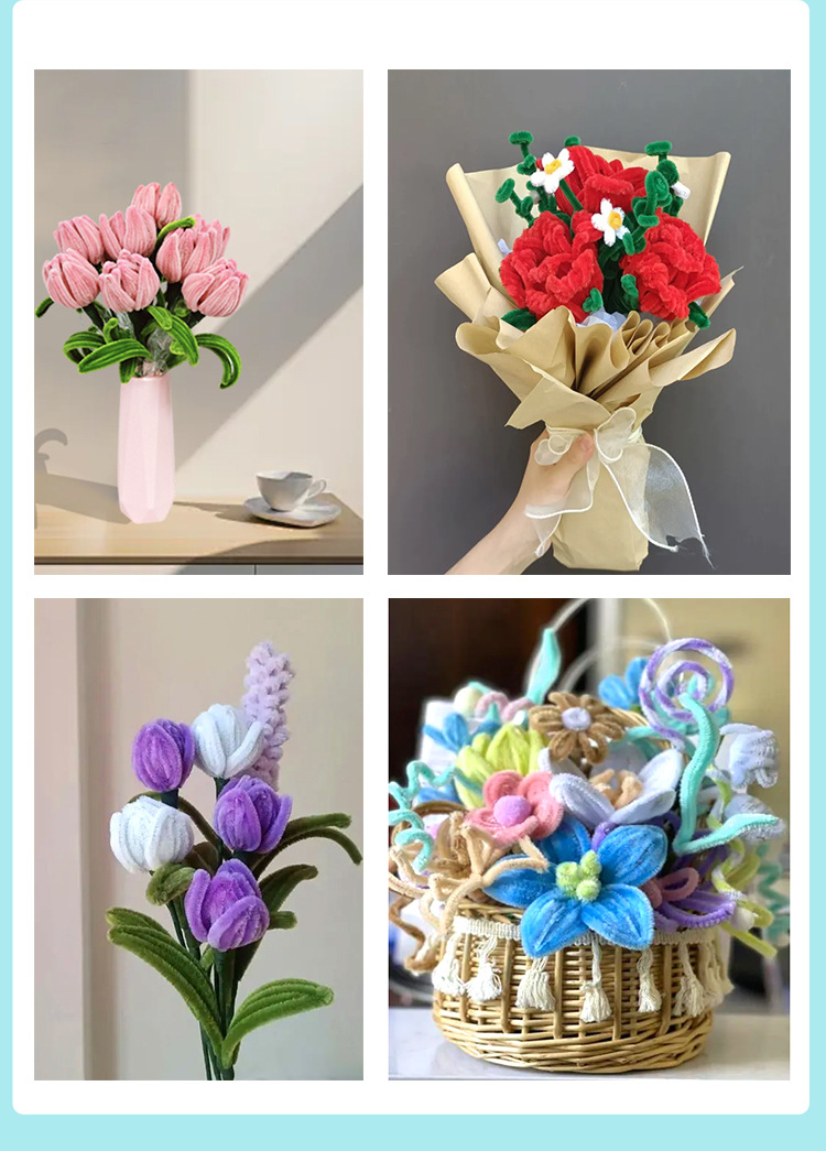 Wholesale of diy material kits for macaron-colored twisty rods, simulated plush and wool strips, folding rods, and twisty rod material flowers pic 7