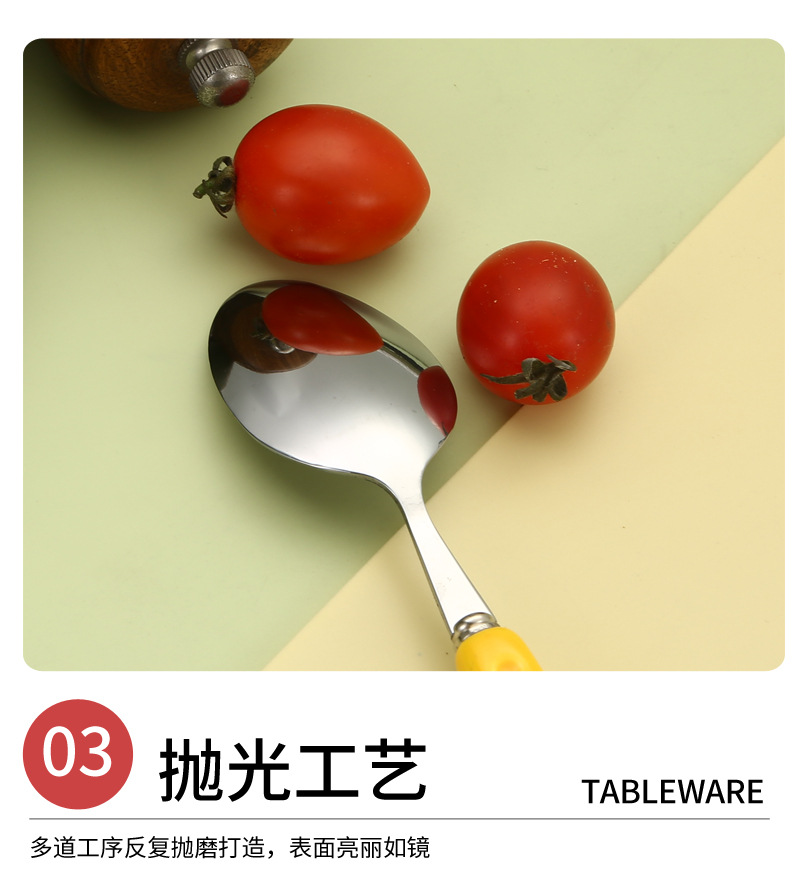 Stainless steel cheese tableware set, knife, fork, spoon, dessert spoon, light luxury ceramic handle, new style, cute girl, high appearance level pic 12