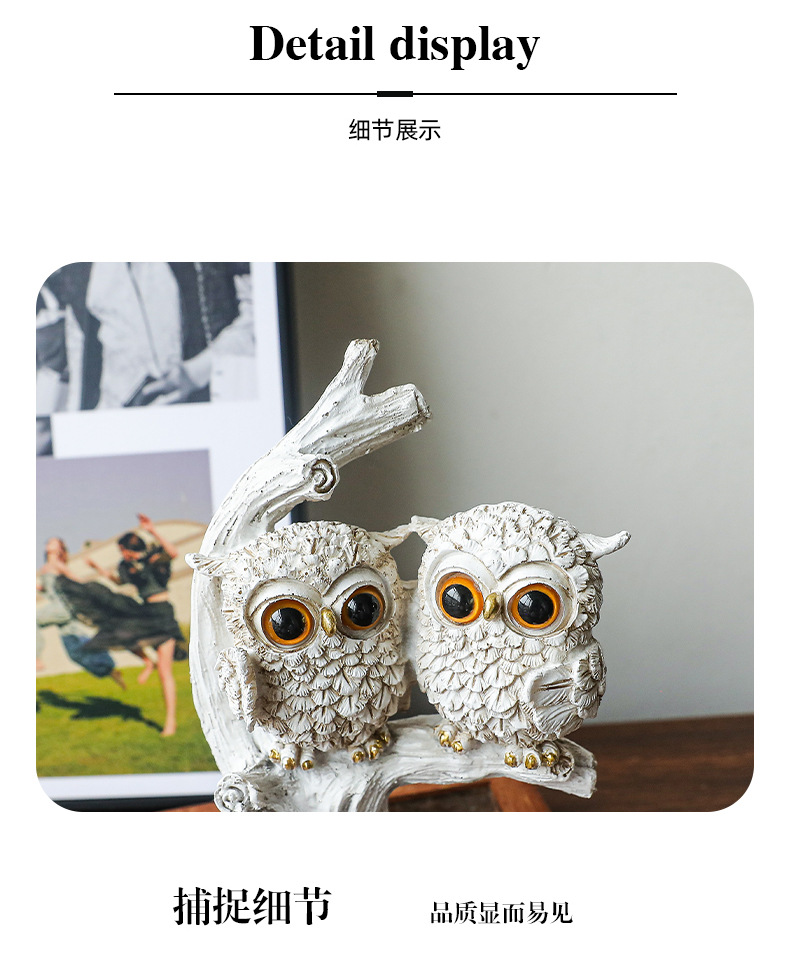 Cross-border creative American owl ornaments, home interior resin handicrafts, display model rooms, soft furnishings pic 10