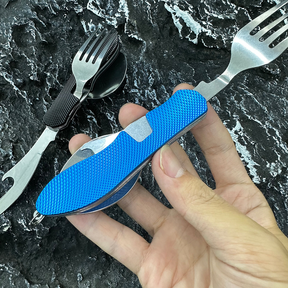 Mini folding knife, fork and spoon set, detachable combination, outdoor mountaineering and travel tableware, multi-opening aluminum handle Swiss knives pic 7