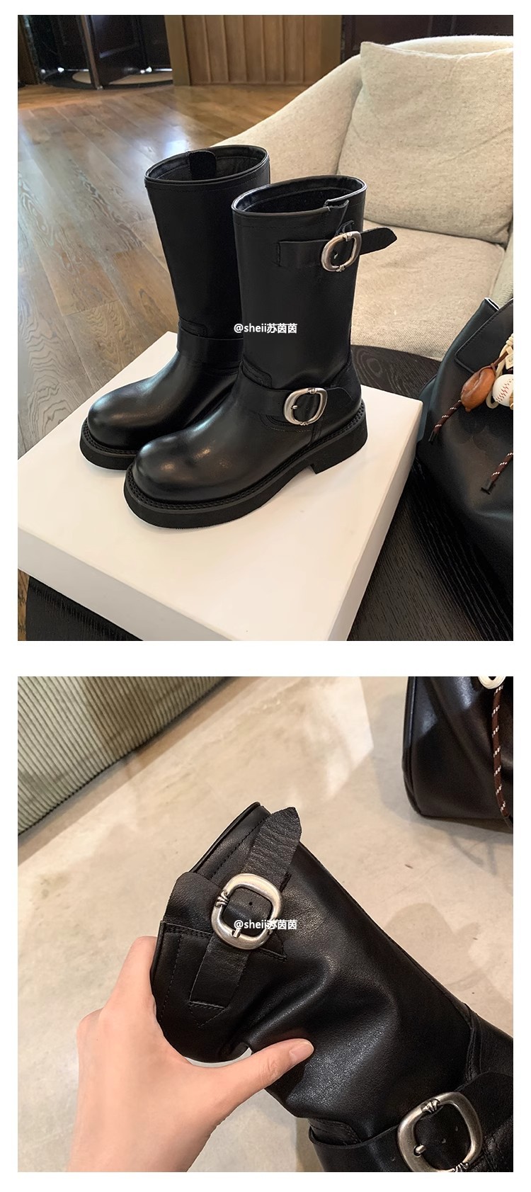 sheii苏茵茵同款！沙丘~超软糯厚底机车扣带短靴女马丁靴堆堆靴详情25