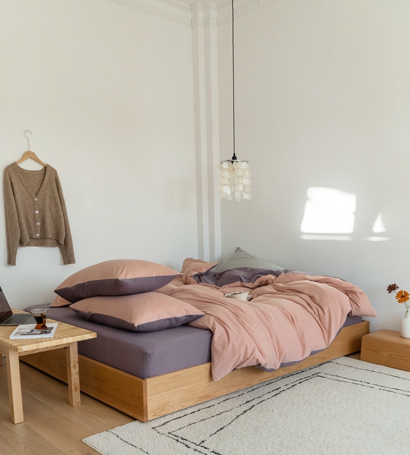 ins Japanese-style solid color all-cotton knitted cotton four-piece set, skin-friendly nude sleeping plain double-layer Indian cotton bed sheet pic 120