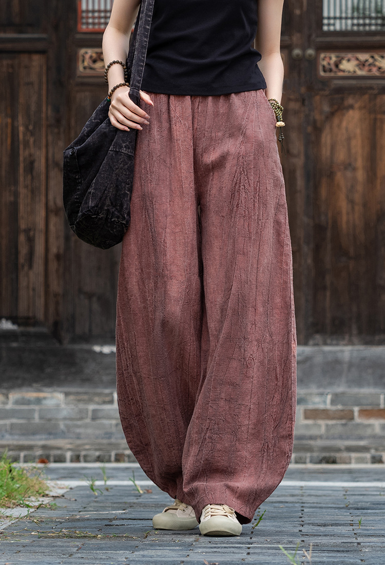 国潮-苎麻扎染做旧休闲长裤25新款棉麻女装中式禅修打坐裤女棉麻灯笼裤详情12