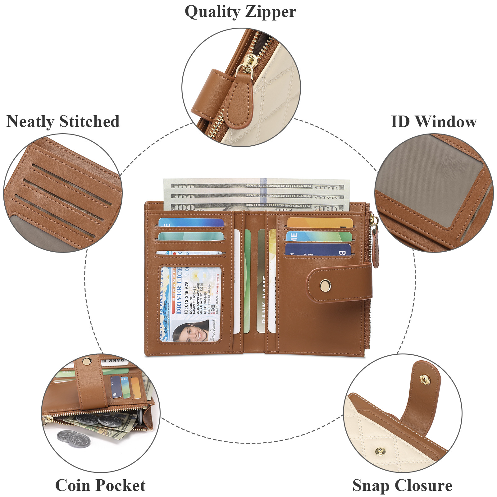 New cross-border wallet buckle vertical wallet for women, short diamond-shaped pattern coin purse with zipper card case pic 8